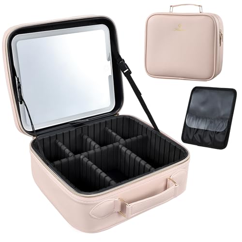 Faquenc Reise-Make-up-Tasche mit LED-Spiegel, 3 Farbmodi, 25,9 cm, veganes Leder, Make-up-Organizer mit verstellbaren EVA-Trennwänden und unabhängigem Pinsel-Panel Faquenc Reise-Make-up-Tasche mit LED-Spiegel, 3 Farbmodi, 25,9 cm, veganes Leder, Make-up-Organizer mit verstellbaren EVA-Trennwänden und unabhängigem Pinsel-Panel von Faquenc