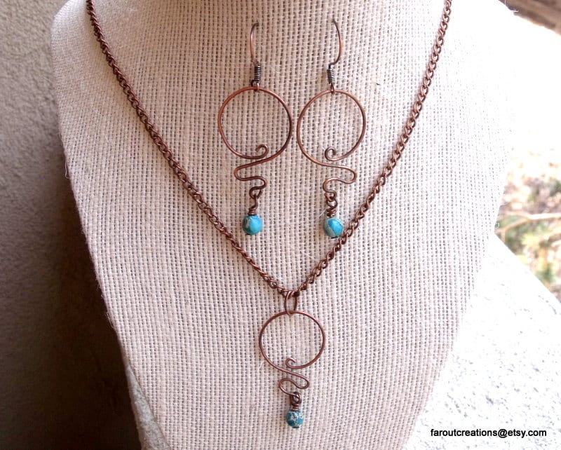 Altkupfer Halskette Und Ohrringe Set Mit Türkis Jaspis Steinen von FarOutCreations