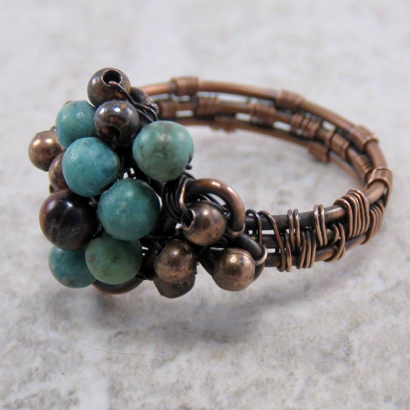 Türkis Stein Ring Mit Tigerauge Draht-Gewickelt von FarOutCreations