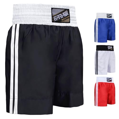 Farabi Sports Pro Boxshorts für Boxtraining Punching Sparring Fitness Gym MMA Muay Thai Kickboxshorts (Large, Black) von Farabi Sports