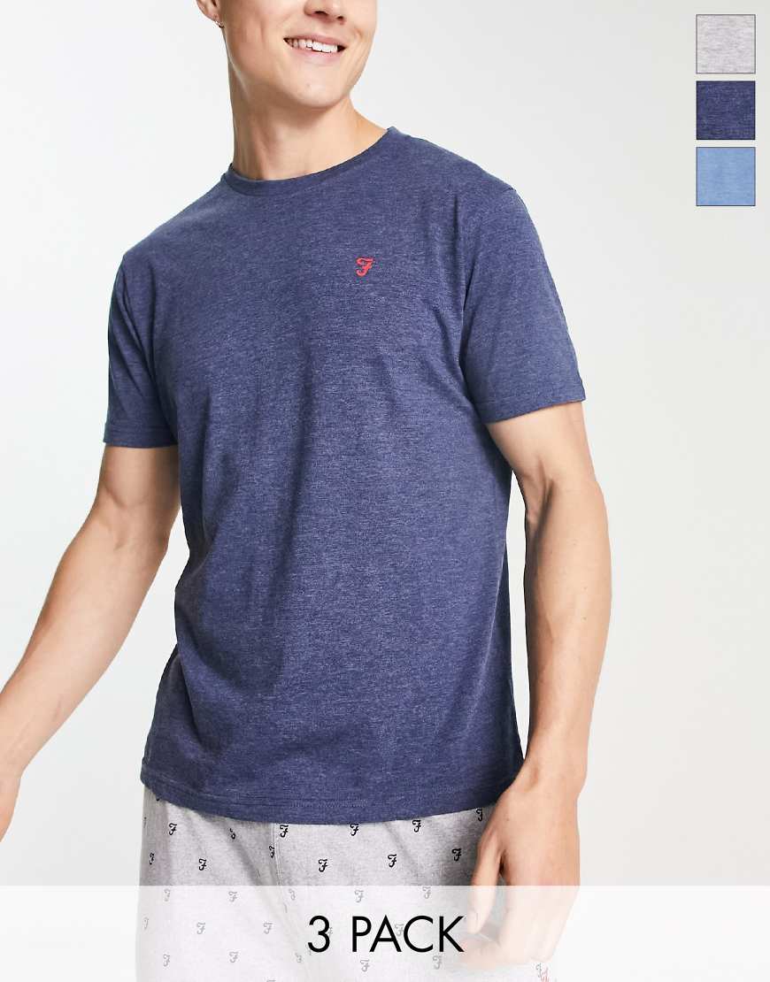 Farah - 3er-Pack T-Shirts in Marineblau, Grau und Blau von Farah