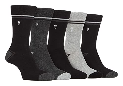 Farah 5er Pack Herren Bambussocken Bunt Farbig Business Socken (39-45, Schwarz / Holzkohle) von Farah