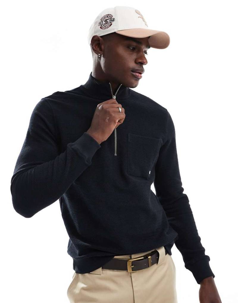 Farah - Andres - Sweatshirt in Schwarz mit kurzem Reißverschluss von Farah