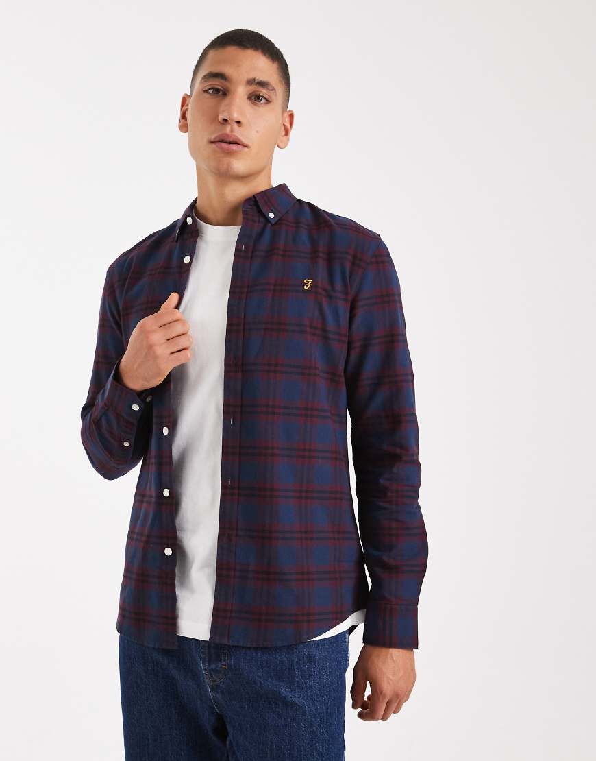 Farah - Brewer - Kariertes, langärmliges Hemd in Burgunderrot von Farah
