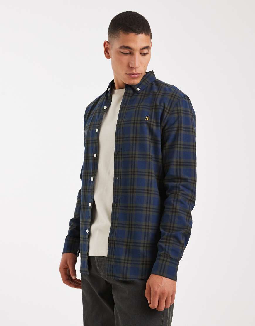 Farah - Brewer - Kariertes, langärmliges Hemd in Dunkelgrün von Farah