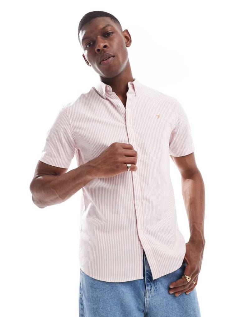 Farah - Brewer - Kurzärmliges Hemd in Weiß und Rosa gestreift von Farah