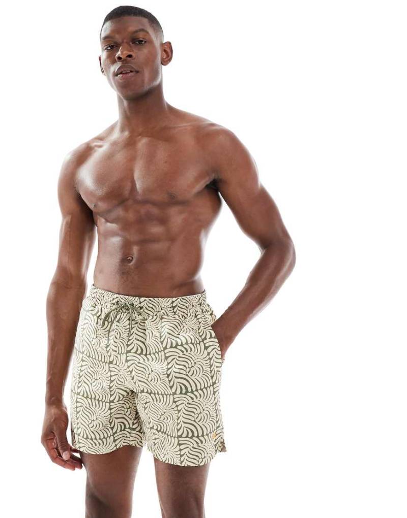 Farah - Colbert - Badeshorts in Grün und Beige mit Fliesenprint von Farah