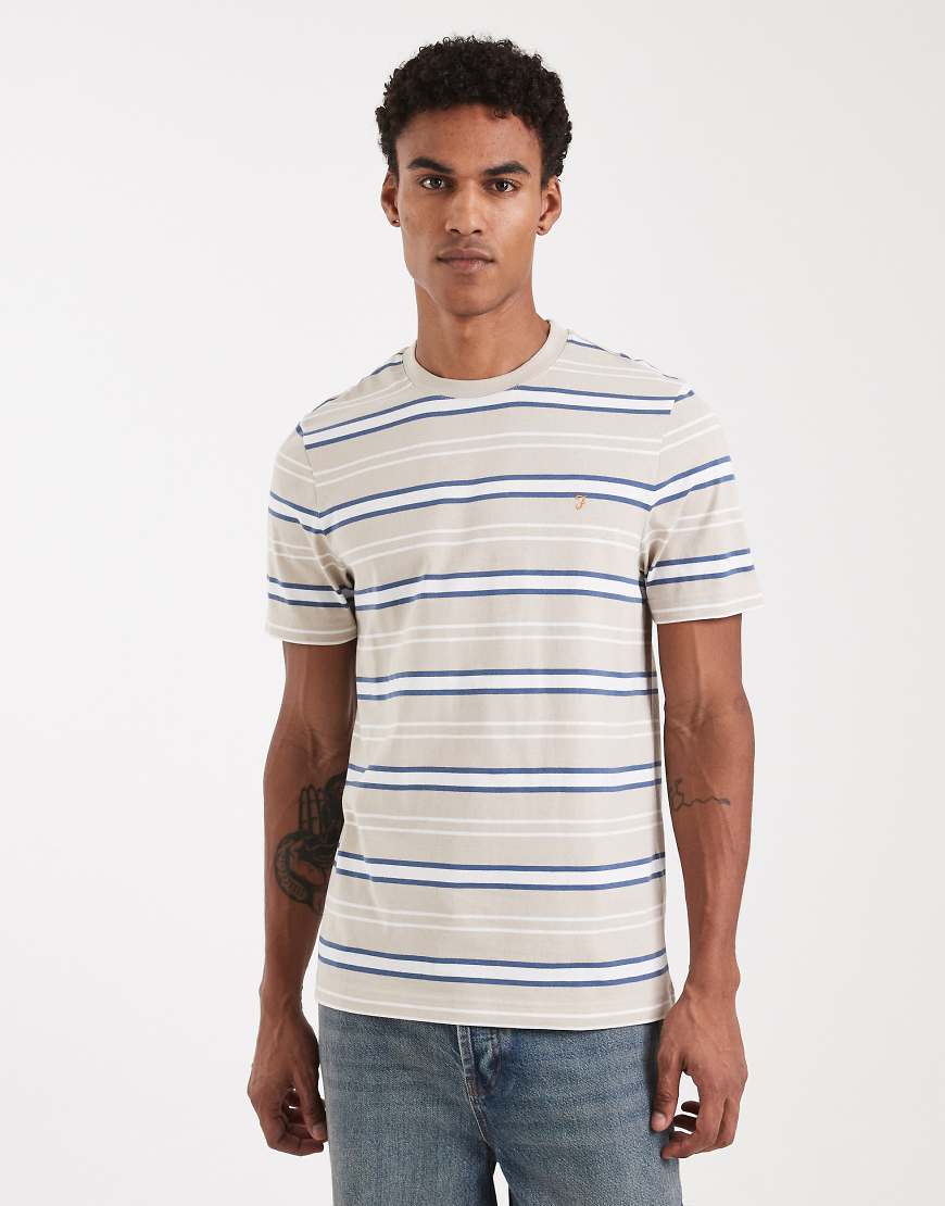 Farah - Elmswood - Gestreiftes T-Shirt in Cremeweiß von Farah