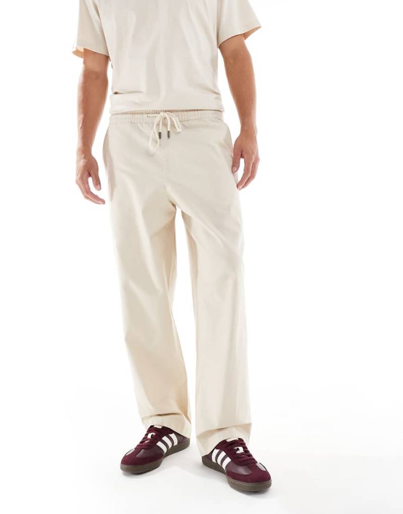 Farah - Greenport - Hose in Beige mit weitem Bein und Tunnelzug-Neutral von Farah