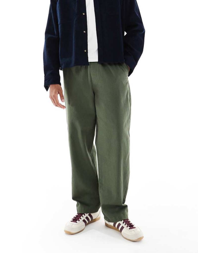 Farah - Greenport - Hose in Khaki mit Tunnelzug-Weiß von Farah