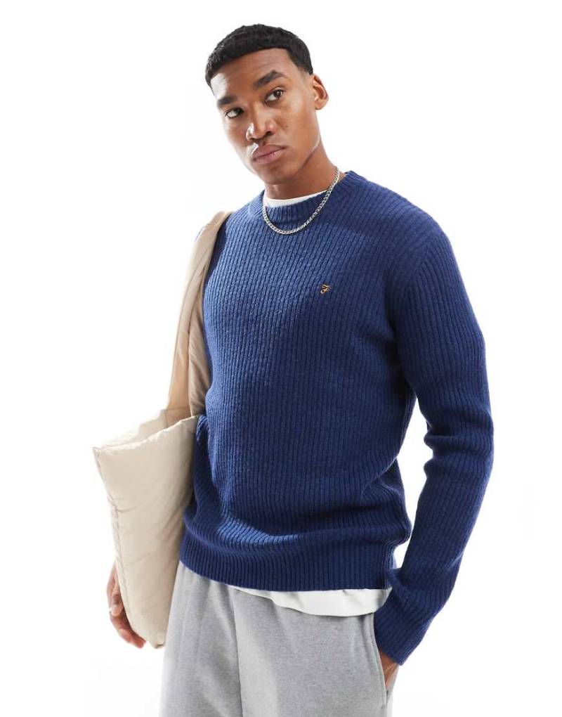 Farah - Halton - Gerippter Strickpullover in Marineblau von Farah