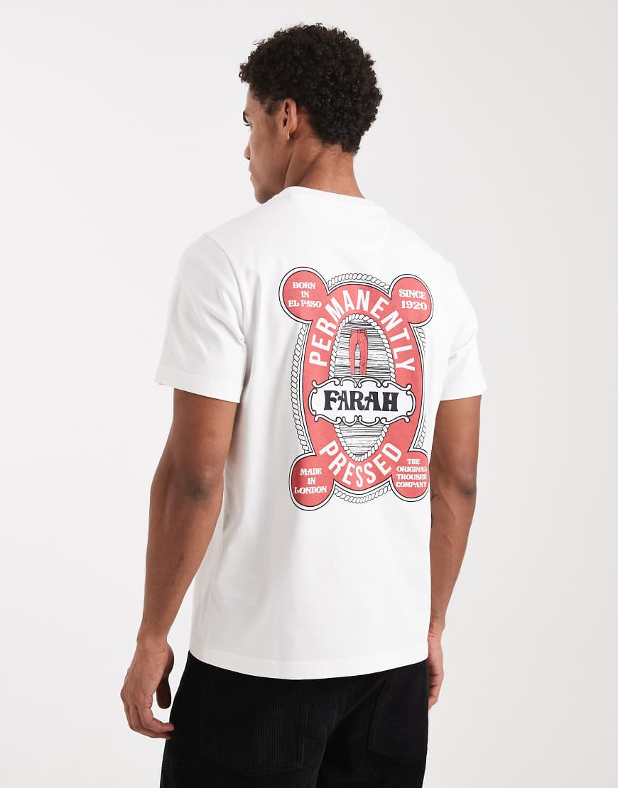 Farah - Hawthorne - T-Shirt in Weiß mit Print von Farah