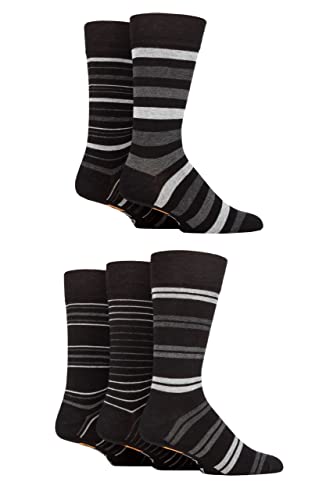 Farah Herren Argyle, Gemustert und gestreift Bambus Socken Packung 5 Schwarz/Holzkohle/Grau Streifen 39-45 von Farah