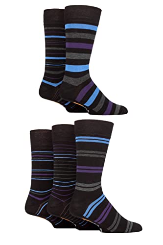 Farah Herren Argyle, Gemustert und gestreift Bambus Socken Packung 5 Schwarz/Lila/Blau Streifen 39-45 von Farah