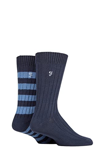 Farah Herren Bambus Stiefel Socken Packung 2 Marine/Blau 39-45 von Farah