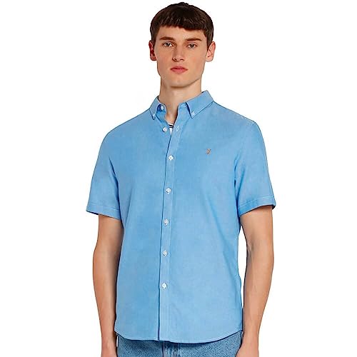 Farah Herren Brewer Slim FIT Cotton Oxford Shirt Hemd, Mittelblau, M von Farah