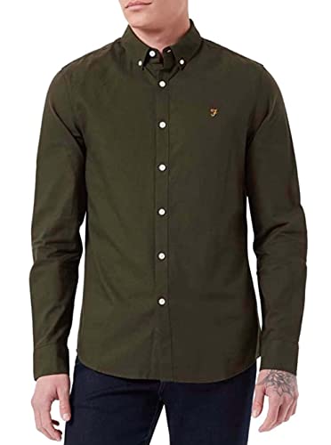 Farah Herren Brewer Slim Fit Baumwoll-Oxford Hemd, dunkelgrün, S von Farah