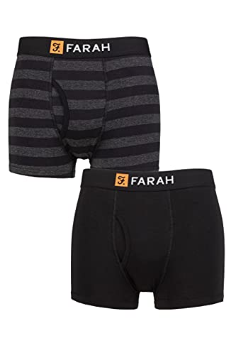 Farah Herren Einfarbig und gestreift Baumwolle Klassisch Schlüsselloch Trunk-Unterwäsche Packung 2 Breiter Streifen Schwarz/Holzkohle XL von Farah