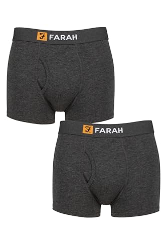 Farah Herren Einfarbig und gestreift Baumwolle Klassisch Schlüsselloch Trunk-Unterwäsche Packung 2 Holzkohle/Holzkohle L von Farah