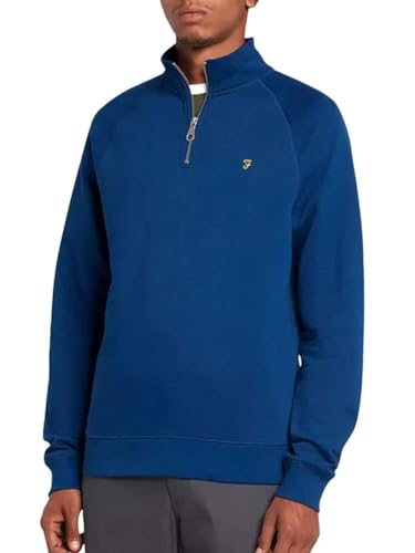 Farah Herren Jim 1/4 Zip Sweatshirt, Blaue Pfingstrose, XL von Farah