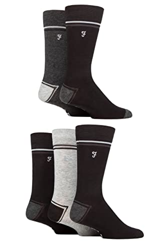 Farah Herren Plain, Streifend und Gemustert Jeden Tag Bambus Socken Packung 5 Contrast Ferse & Zehe Schwarz/Holzkohle 39-45 von Farah