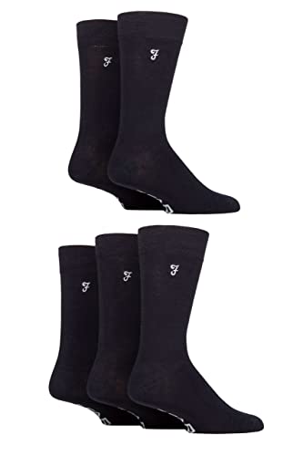 Farah Herren Plain, Streifend und Gemustert Jeden Tag Bambus Socken Packung 5 Plain Marine 39-45 von Farah