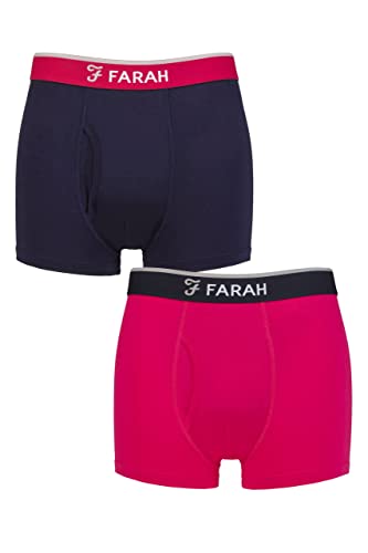 Farah Herren Schmucklos und Streifen Bambus Schlüsselloch Trunks Packung 2 Schmucklos Marine/Cerise XXL von Farah