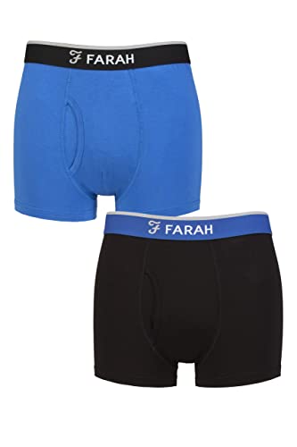 Farah Herren Schmucklos und Streifen Bambus Schlüsselloch Trunks Packung 2 Schmucklos Schwarz/Kobalt XXL von Farah