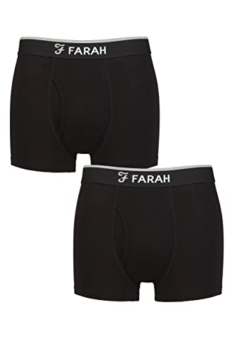 Farah Herren Schmucklos und Streifen Bambus Schlüsselloch Trunks Packung 2 Schmucklos Schwarz/Schwarz XL von Farah