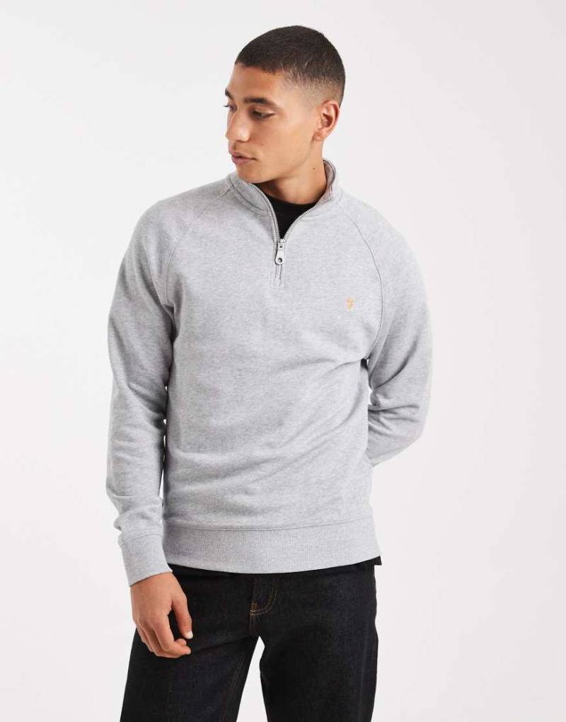 Farah - Jim - Sweatshirt in Hellgrau mit kurzem Reißverschluss von Farah