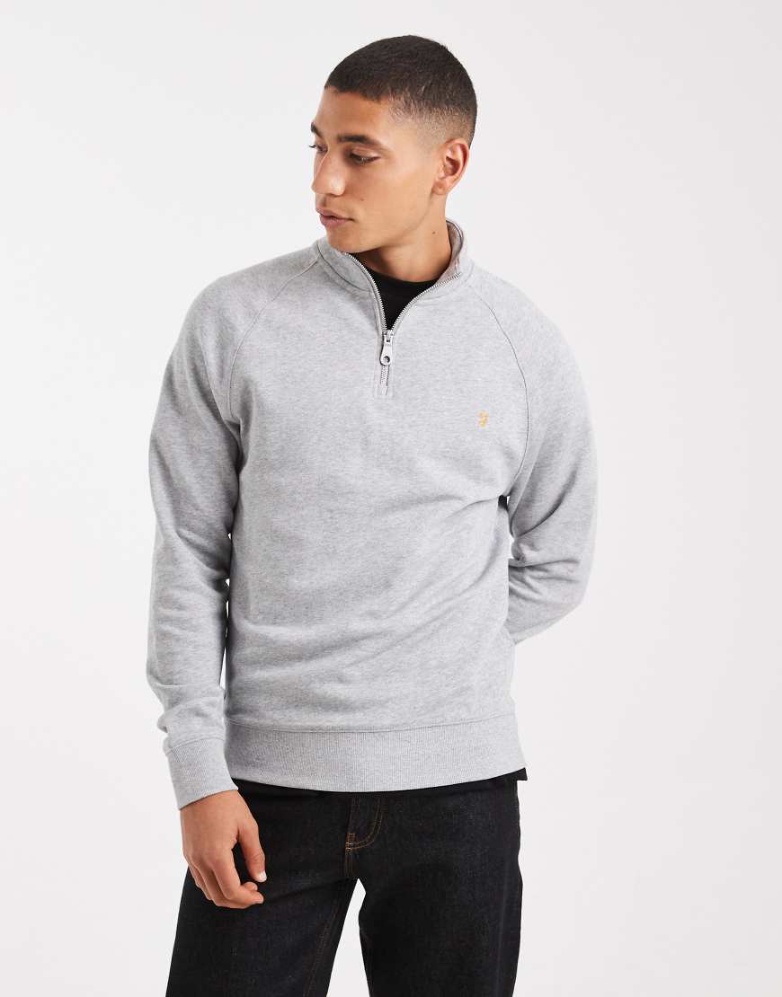 Farah - Jim - Sweatshirt in Hellgrau mit kurzem Reißverschluss von Farah