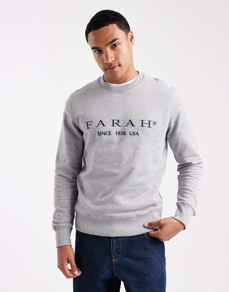 Farah - Lynmouth - Sweatshirt in Hellgrau mit aufgesticktem Logo von Farah