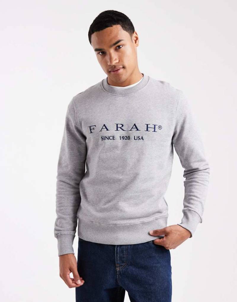 Farah - Lynmouth - Sweatshirt in Hellgrau mit aufgesticktem Logo von Farah