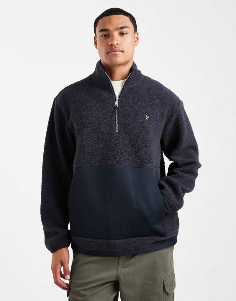 Farah - Mews - Fleece-Sweatshirt in Marineblau mit kurzem Reißverschluss von Farah