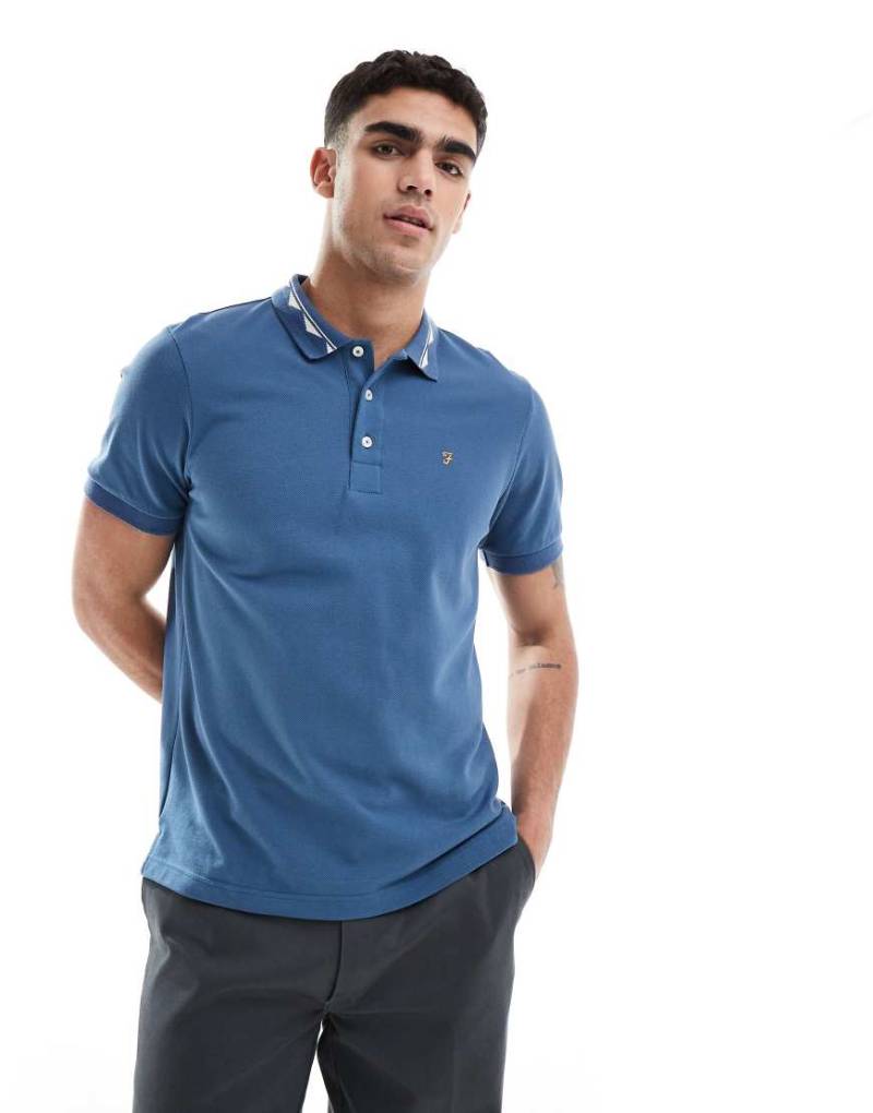 Farah - Reeves - Kurzärmliges Polohemd in Blau mit Jacquard-Kragen von Farah
