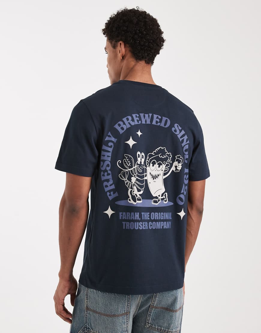 Farah - Roderick - T-Shirt in Marineblau mit Printdetail von Farah