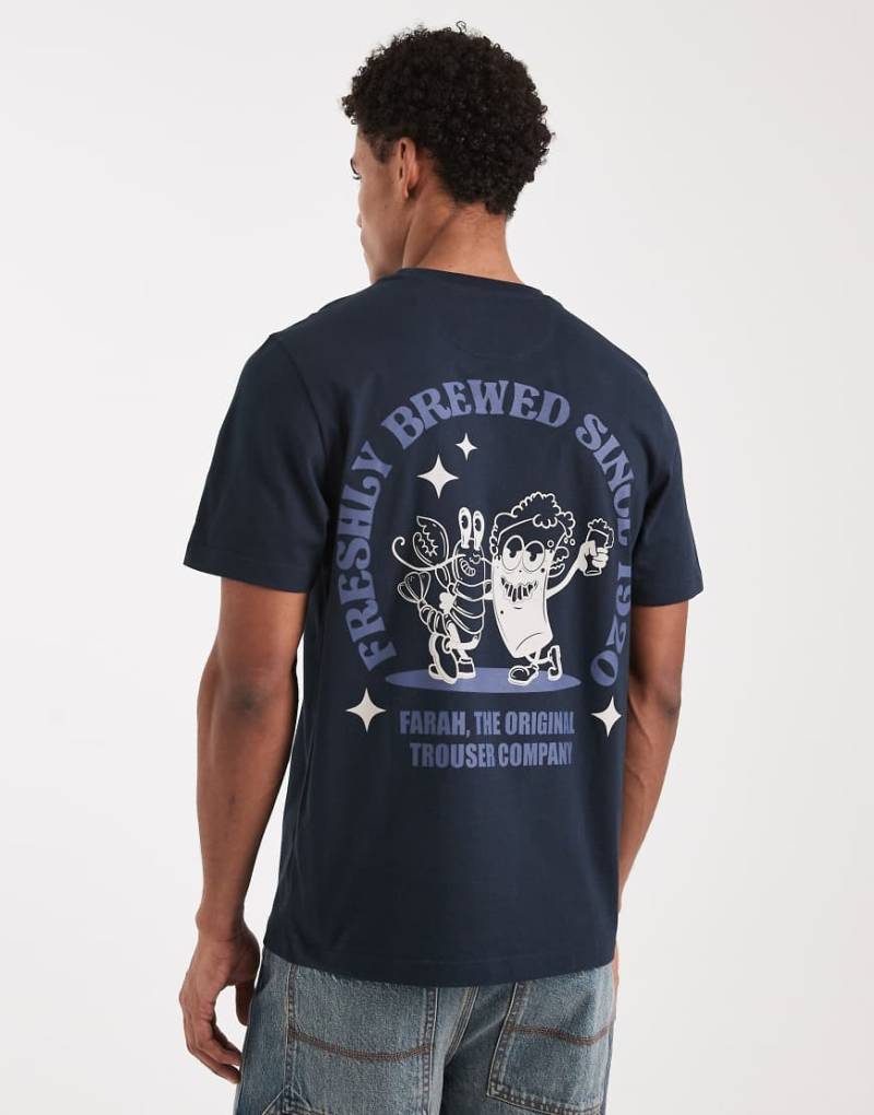 Farah - Roderick - T-Shirt in Marineblau mit Printdetail von Farah