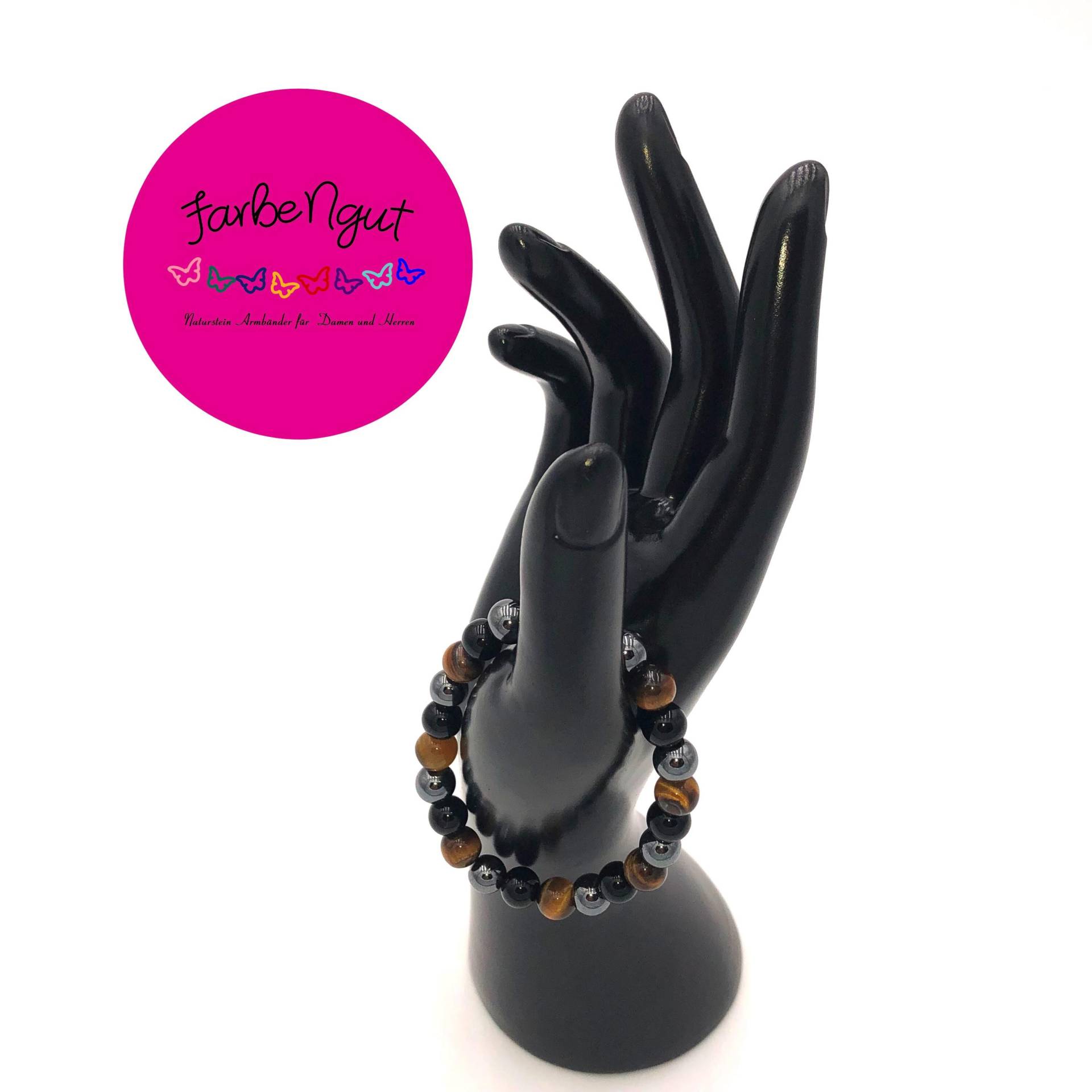 Extravagantes Handgefertigtes Herren Natursteinarmband - Natürlicher Tigerauge/Hämatit Obsidian, 8mm Edelstein Geschenkidee Für Männer Extravagantes Handgefertigtes Herren Natursteinarmband - Natürlicher Tigerauge/Hämatit Obsidian, 8mm Edelstein Geschenkidee Für Männer von FarbeNgut
