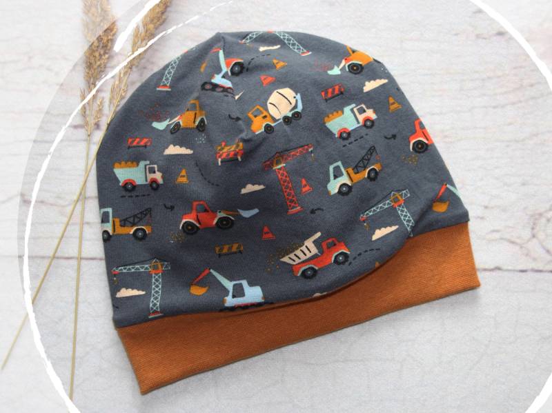 Beanie Mit Bündchen "Achtung Baustelle" | Kindermütze Bagger Baby Sommermütze Kinder Wintermütze Junge Mütze von Farbenbunt