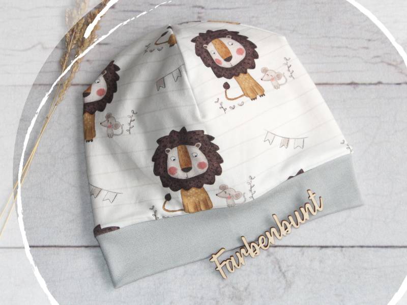 Beanie Mit Bündchen "Löwe Und Maus" | Baby Wintermütze Kinder Dünne Mütze Mädchen Jersey von Farbenbunt
