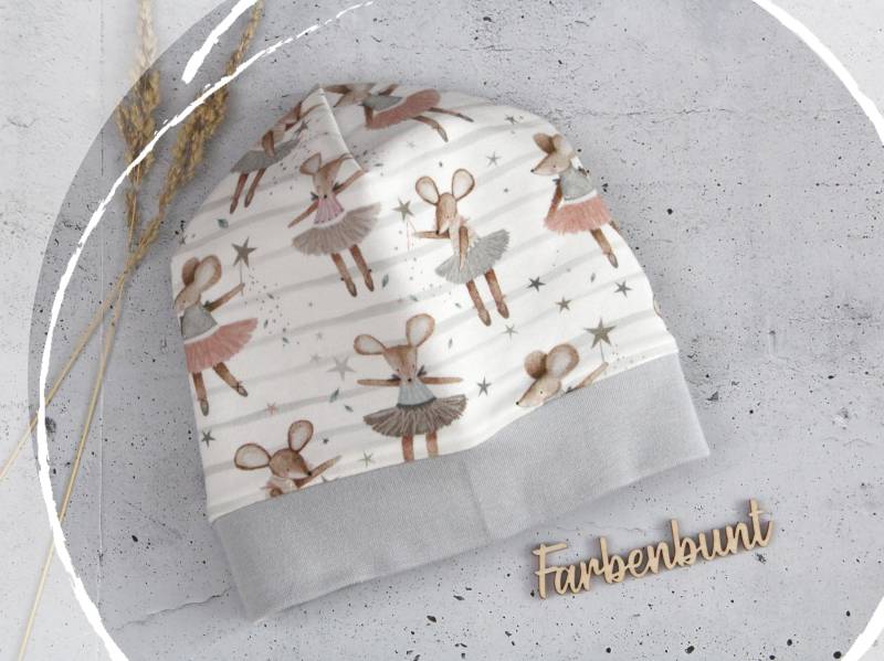 Beanie Mit Bündchen "Mäuse" | Baby Wintermütze Für Kinder Dünne Mütze Mädchen Jersey von Farbenbunt