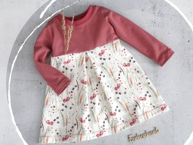 Jersey Kleid Langarm "Feldmohn" | Herbst Mädchen Einschulung Baby Für Blumenmädchen von Farbenbunt