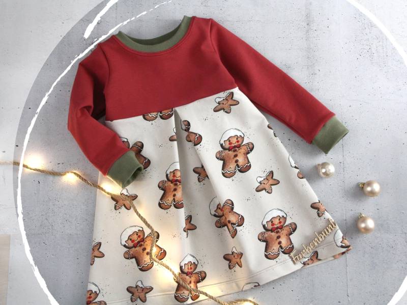 Kleid Langarm "Weihnachtsbäckerei" | Winterkleid Mädchen Weihnachtskleid Baby Sweatkleid Kind Weihnachtsoutfit von Farbenbunt