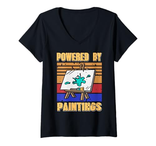 Damen Von Gemälden Angetrieben Retro Künstlerlook T-Shirt mit V-Ausschnitt Damen Von Gemälden Angetrieben Retro Künstlerlook T-Shirt mit V-Ausschnitt von Farbenfreude Für Kreative Köpfe