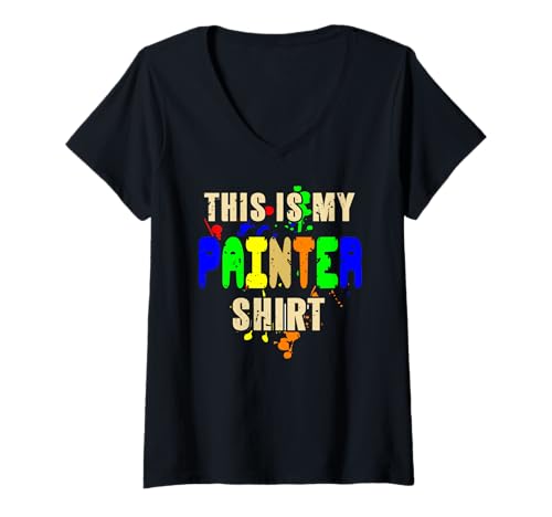 Damen Dies ist Mein Farbklecks Maler Witz Arbeit Stolz T-Shirt mit V-Ausschnitt Damen Dies ist Mein Farbklecks Maler Witz Arbeit Stolz T-Shirt mit V-Ausschnitt von Farbenfrohe Handwerkergruppe DIY Humor Freude