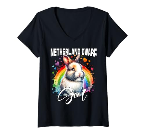 Damen Netherland Dwarf Mädchen Farbenzwerge Kaninchen T-Shirt mit V-Ausschnitt Damen Netherland Dwarf Mädchen Farbenzwerge Kaninchen T-Shirt mit V-Ausschnitt von Farbenzwerge Kaninchen Designs Damen