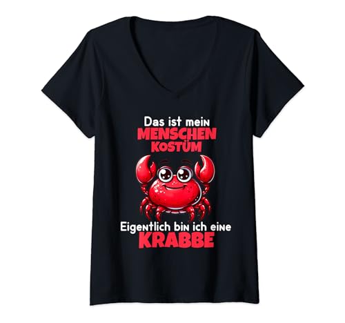 Damen Krabbe Karneval Krebs Kostüm Helau Fasching Mensch Kostüm T-Shirt mit V-Ausschnitt Damen Krabbe Karneval Krebs Kostüm Helau Fasching Mensch Kostüm T-Shirt mit V-Ausschnitt von Farbiges Kölner Fasnacht Tiere Konfetti Geschenk