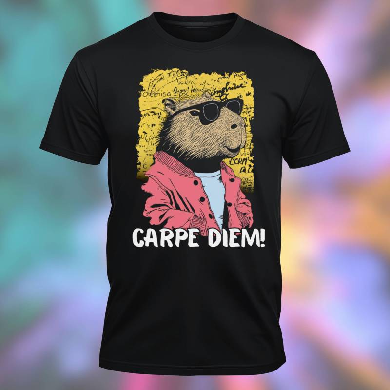 Capybara T-Shirt - Carpe Diem Shirt, Lustiges Tier Shirt Mit Sonnenbrille | Geschenk Für Tierliebhaber von Farbkleckser