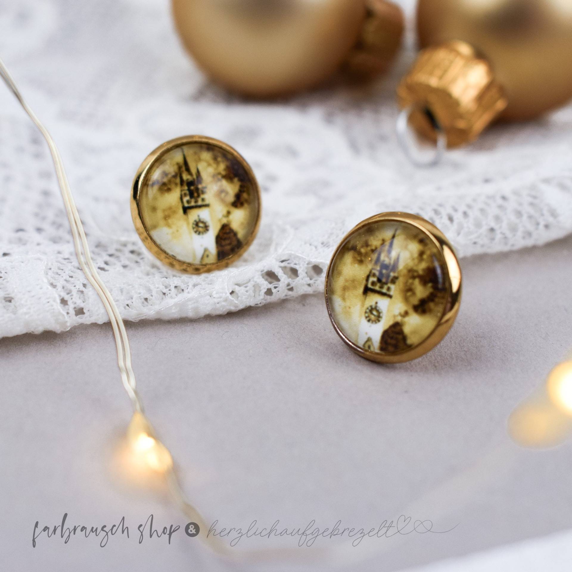 Ohrstecker | „Stadtturm Straubing" Gold Edition von FarbrauschShop