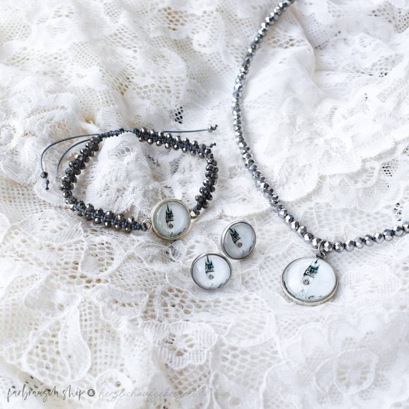 Schmuck-Set | „Stadtturm Straubing" Silbergrau Halskette + Armband Ohrstecker von FarbrauschShop
